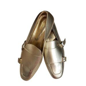 Santoni Women's Italian Gold Leather Loafers Size 38.5